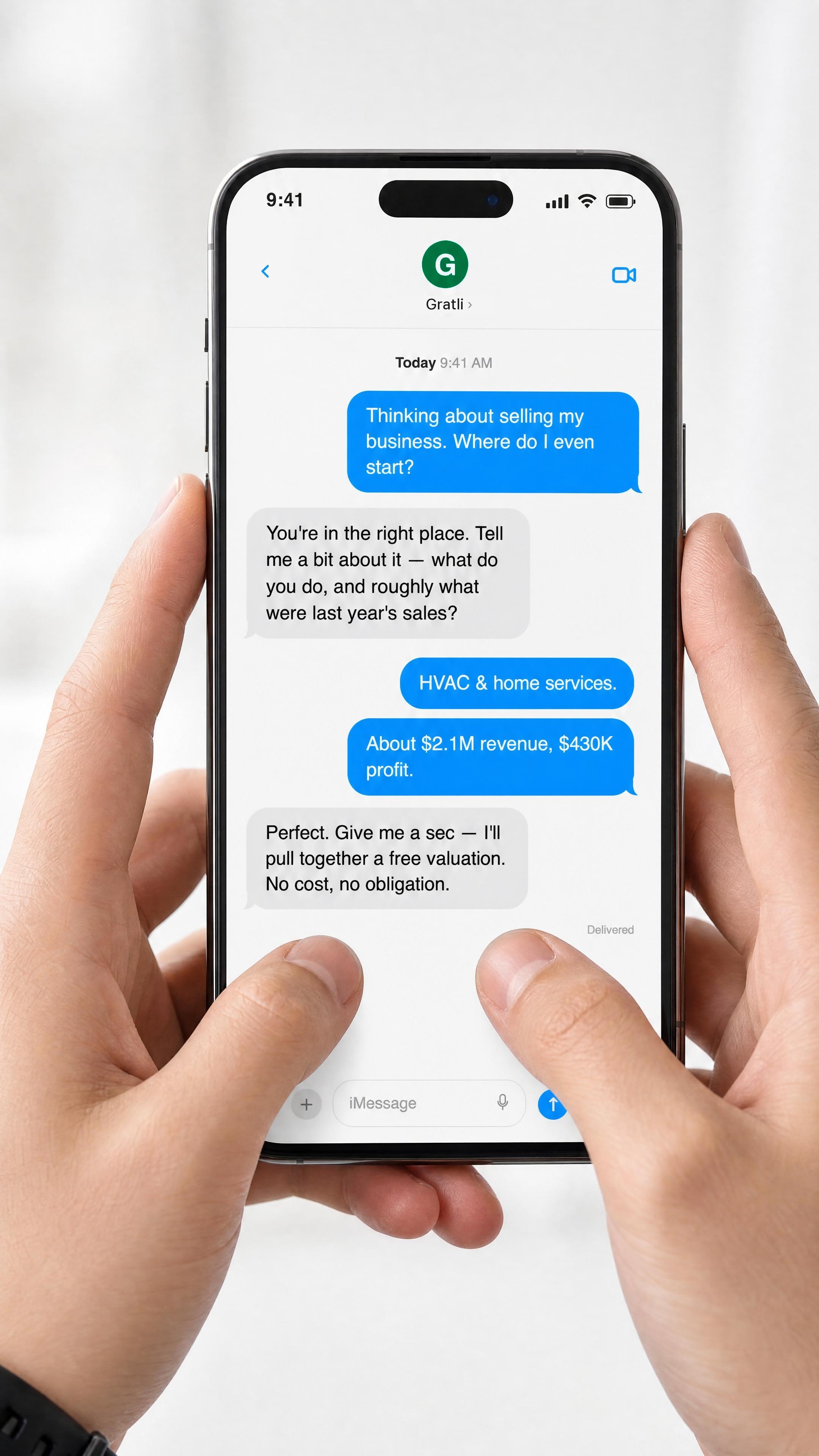 Owner texting Gratli to start a sale